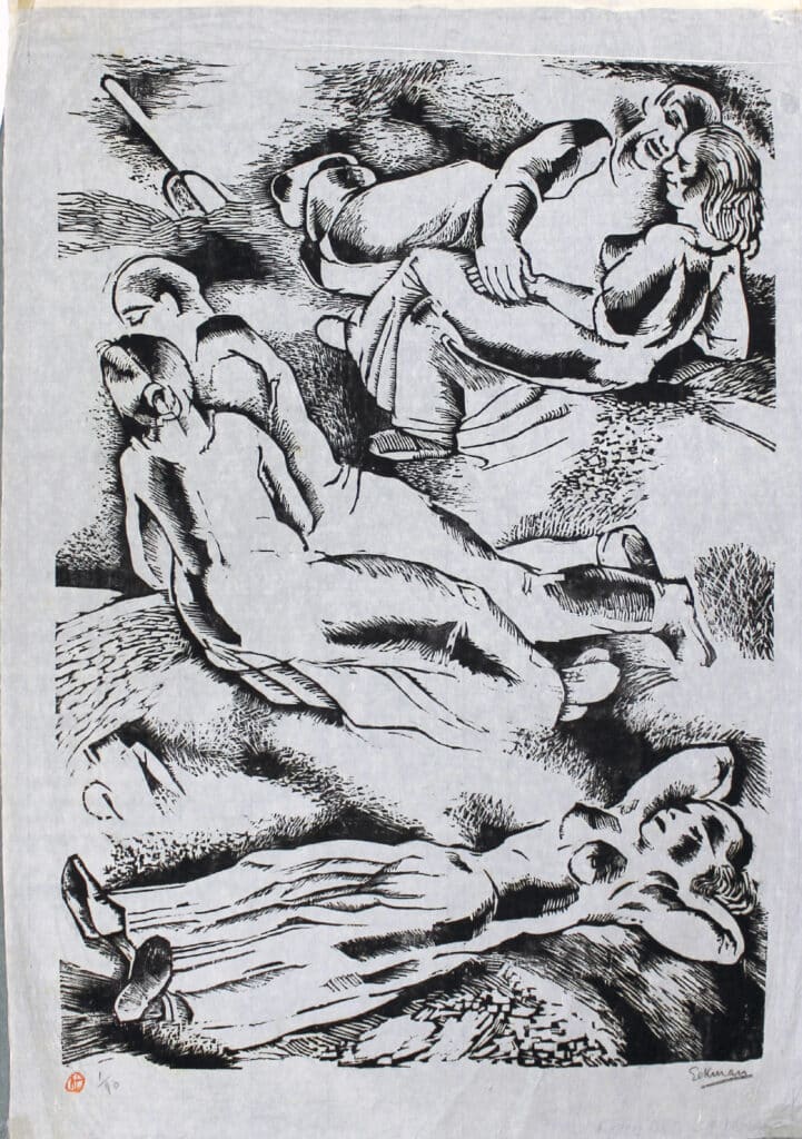 EEKMAN Nicolas (Bruxelles 1889 - Paris 1973) Couples dans le foin, 1932 gravure sur bois